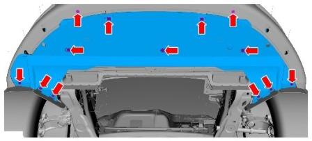 the scheme of fastening of the front bumper of the Ford Galaxy/S-Max (2006-2015)